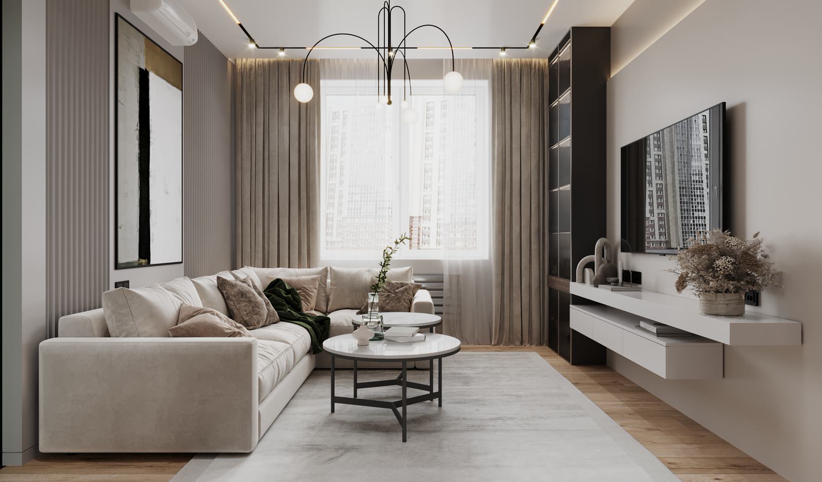 Котельники . Гостиная в бежевых тонах