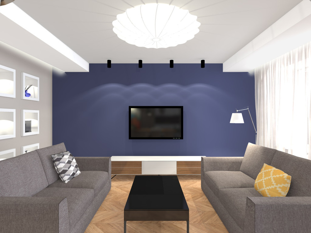 Дизайн-проект квартиры в современном стиле в серо-синих оттенках