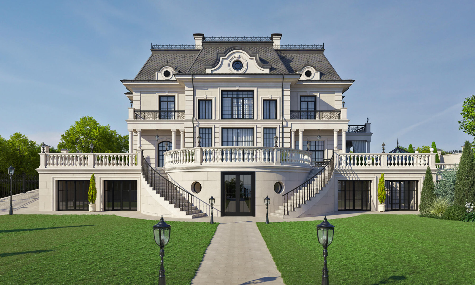 Архитектурный проект жилого дома с бассейном в классическом стиле. 1100кв.м.