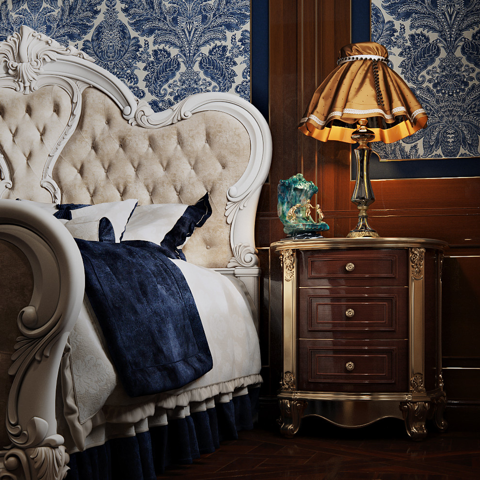 Спальня с белой лепниной