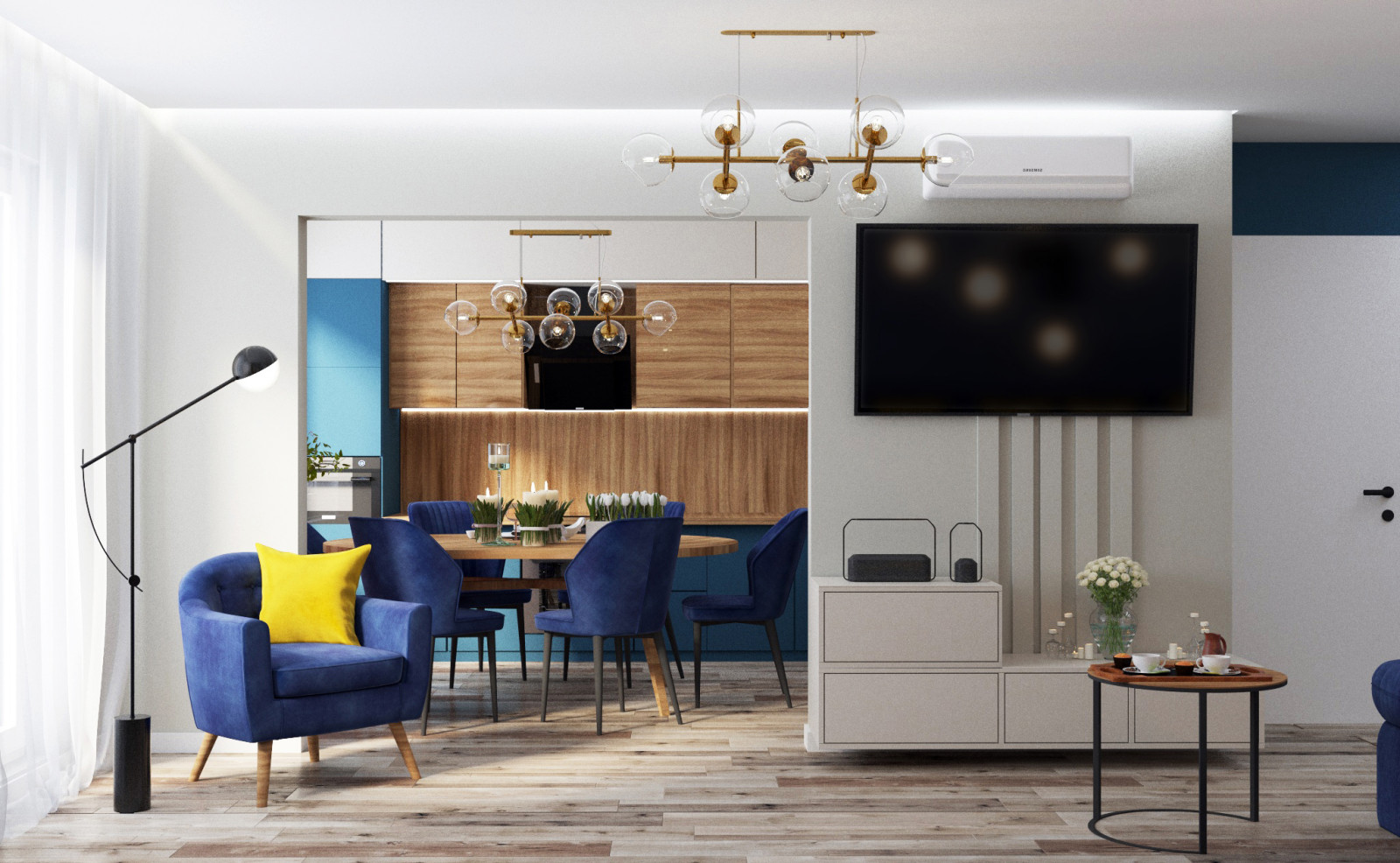 Дизайн с акцентным синим