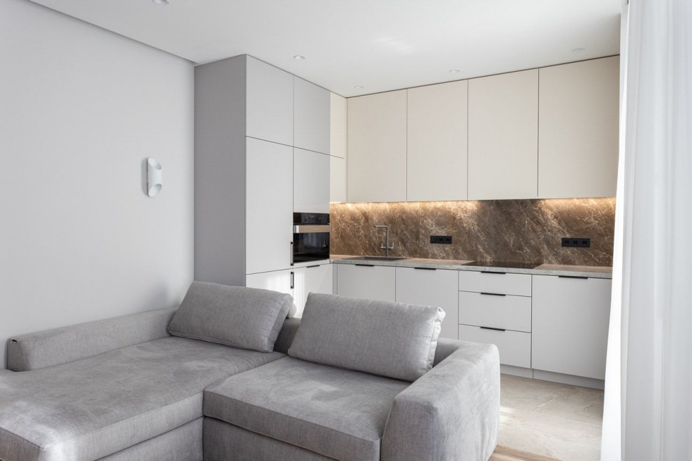 Дизайн кухни в светлых тонах квартиры в квартире в Москве