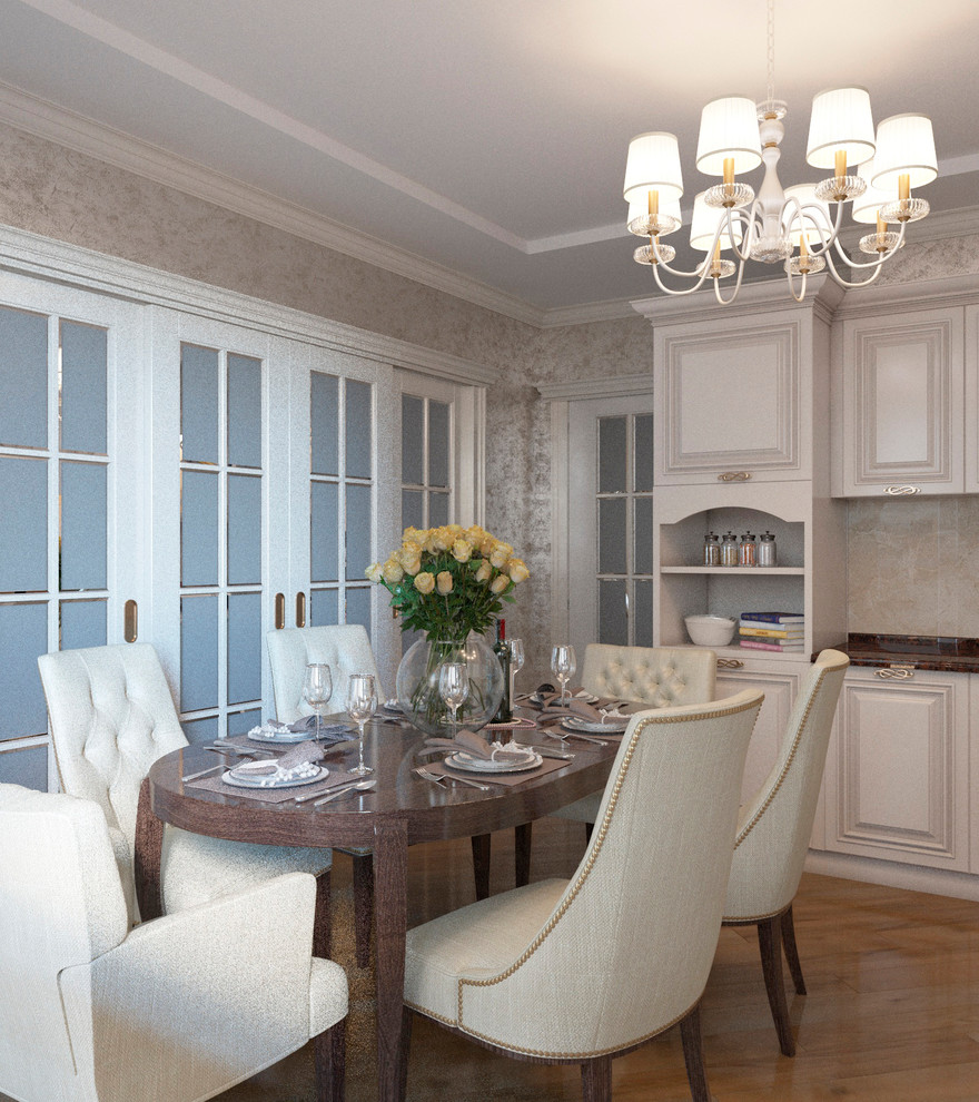 Интерьер кухни и гостиной в трехкомнатной квартире