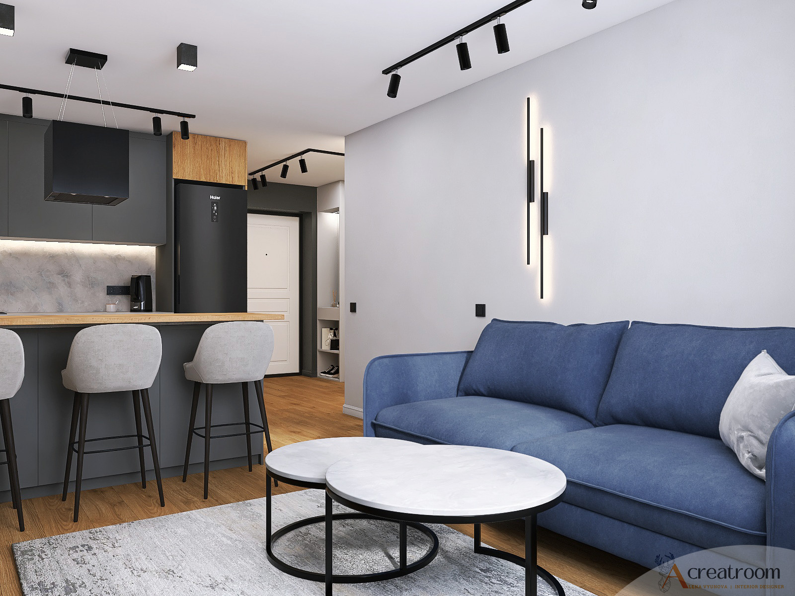 Проект прихожей и кухни-гостиной в ЖК Березовая Роща, г. Вологда