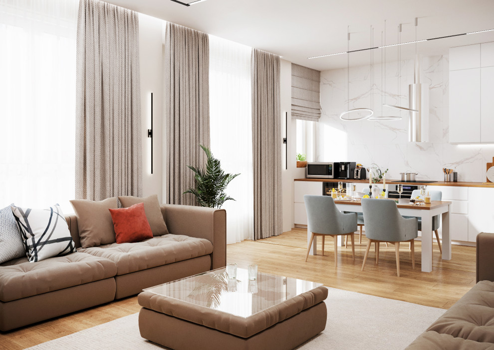 Светлая премиум квартира в современном стиле. Кухня-гостиная.