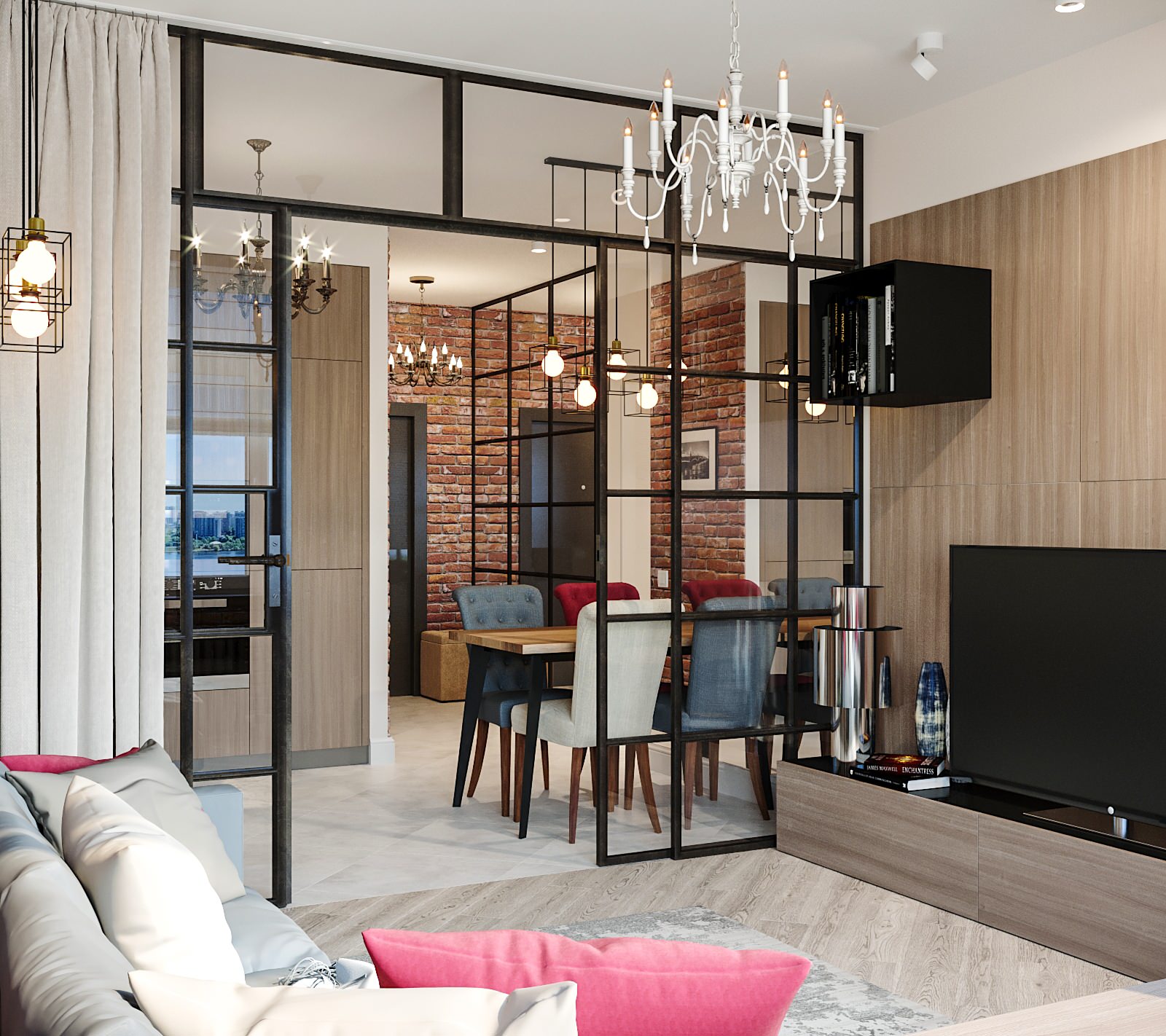 Женственный лофт в ЖК Триколор (визуализация)