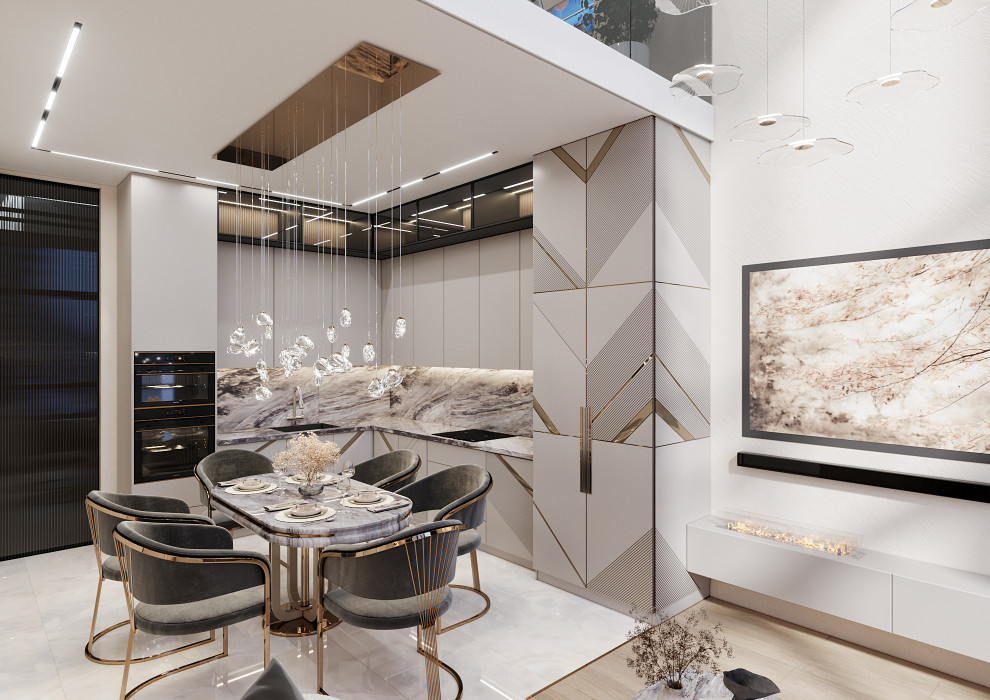 Дизайн кухни-гостиной в двухуровневой квартире в Москве