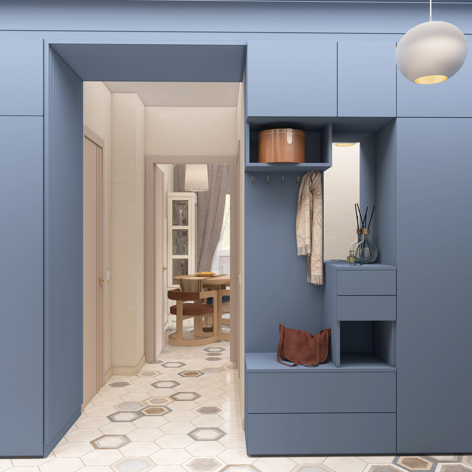 Коридор сложной архитектуры в 3-х комнатной квартире.