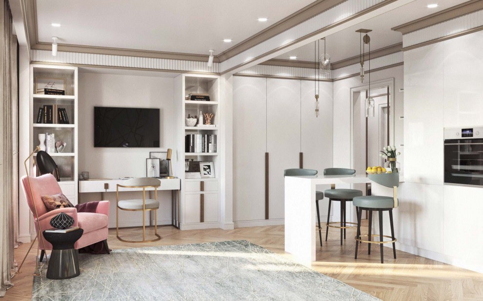 Дизайн интерьера квартиры-студии для современной модной девушки