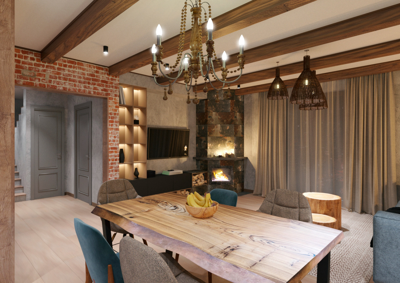 Кухня-гостиная с элементами лофта