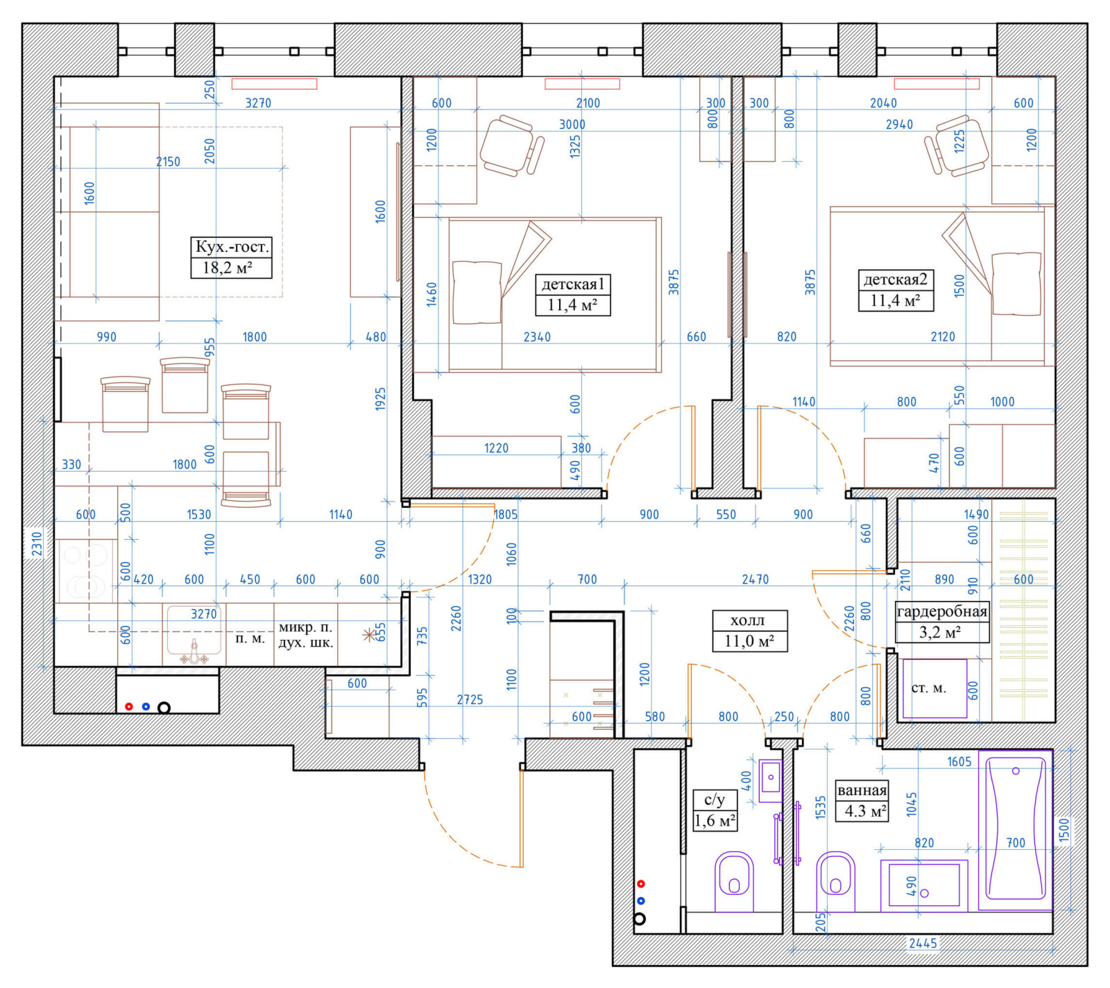 Двухкомнатная квартира в скандинавском стиле 61м2 в ЖК "Гринпарк"