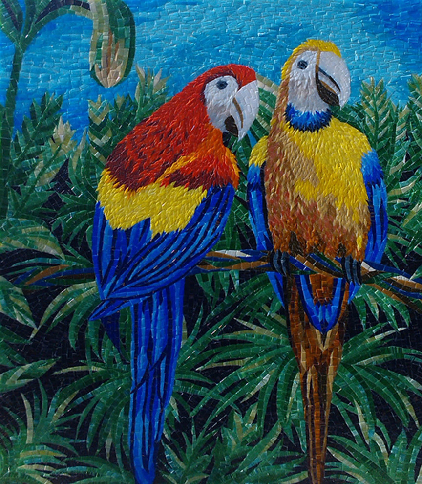 Колотое панно из мозаики - "Попугаи"