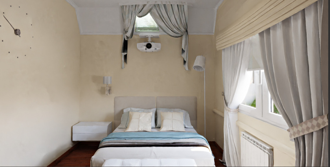 Подбор планировочного решения, создание визуализации спальни в загородном доме