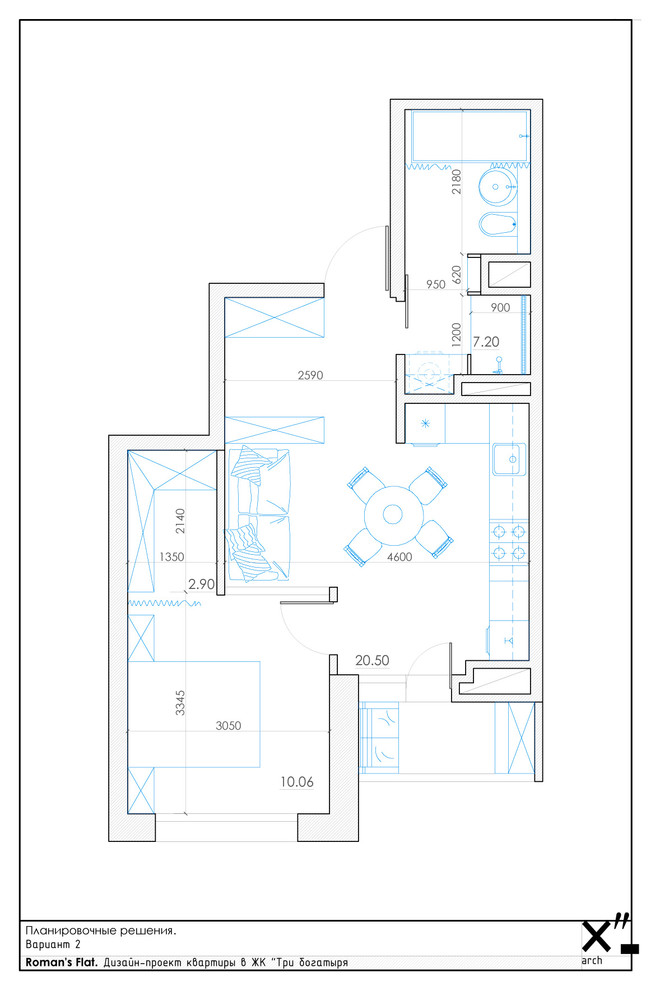 Концепция перепланировки однокомнатной квартиры