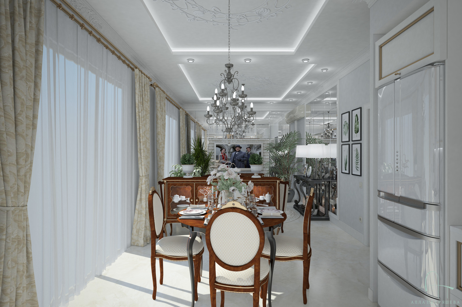 Обложка проекта: Проект Гостиной-столовой-кухни с французским оттенком.