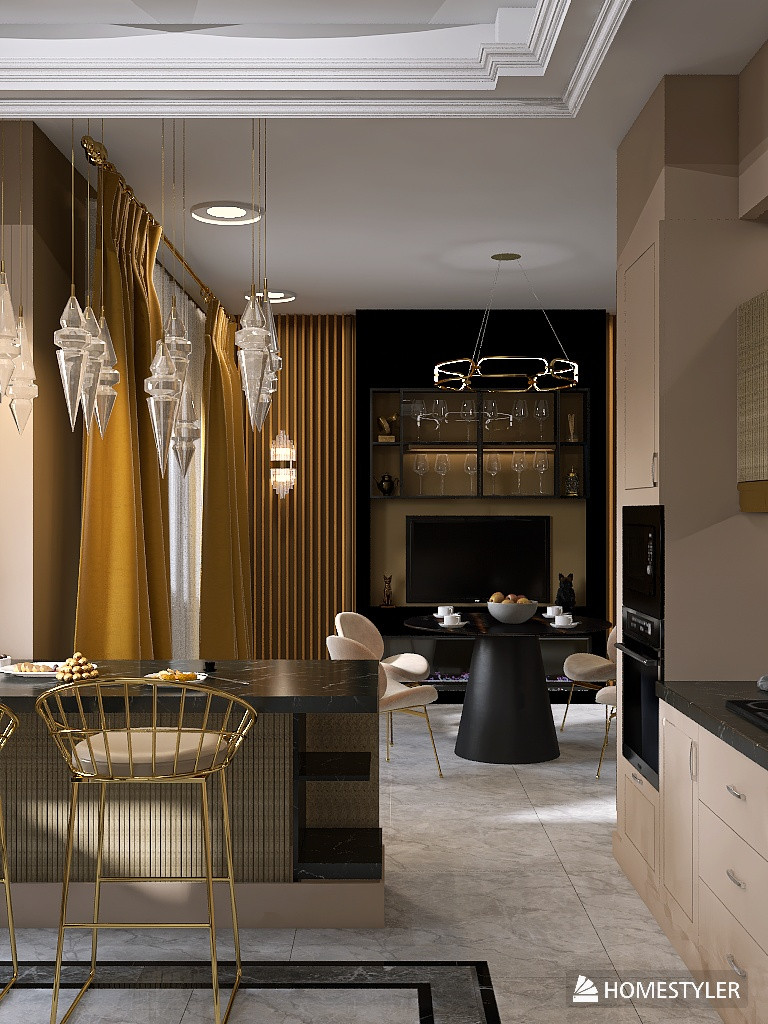 Кухня-гостиная в стиле Ар-Деко