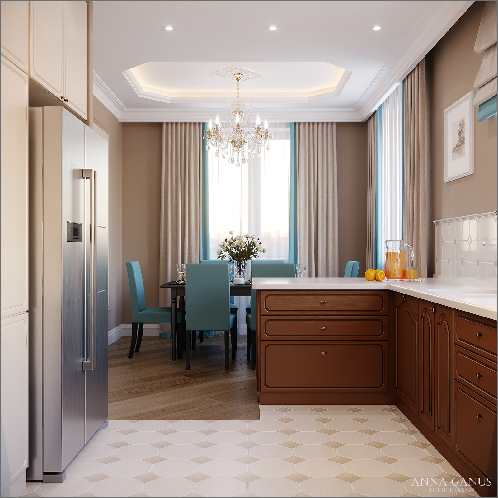 Кухня и гостиная в коттедже