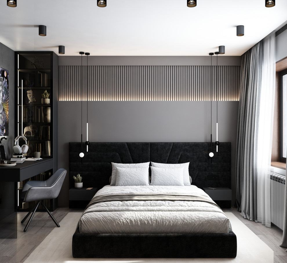 Обложка проекта: Брутальная темная спальня в ЖК Лесной