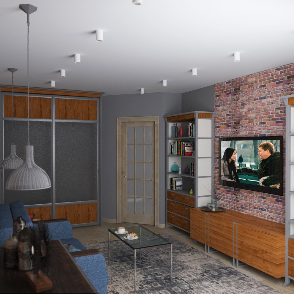 Гостиная в однокомнатной квартире в силе ЛОФТ