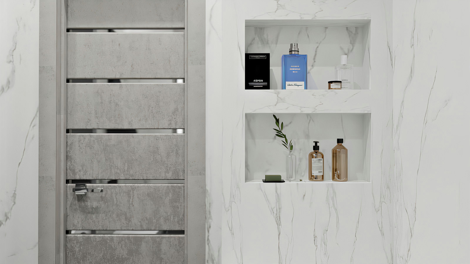 Монохромная ванная в минималистичном стиле