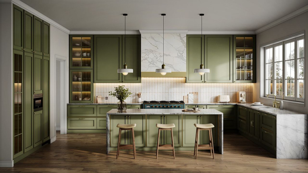 Обложка проекта: Modern Green Kitchen 3D rendering