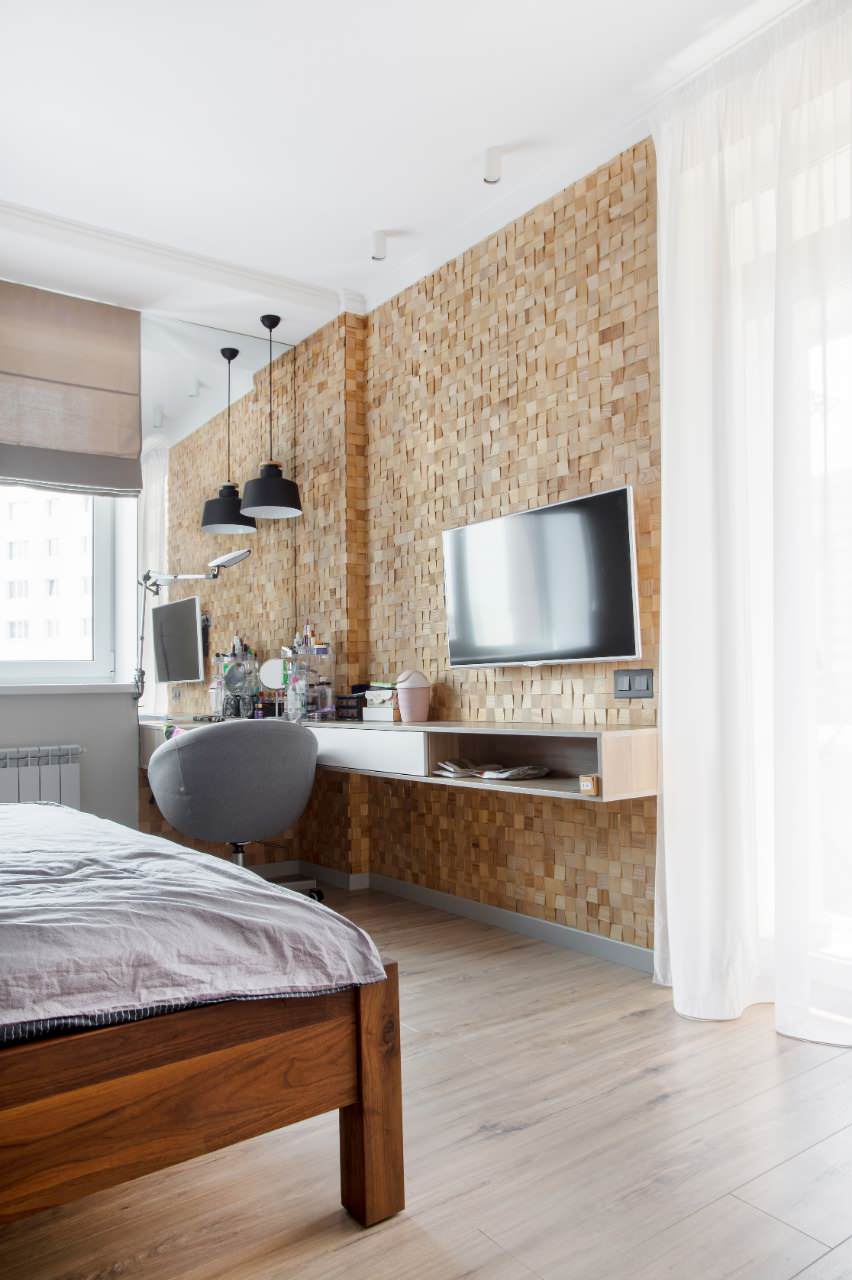 Отделка стены 3д мозаикой в спальне