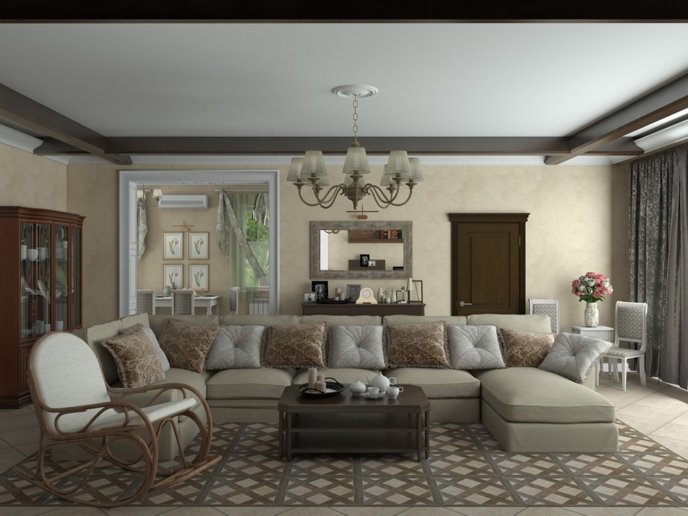 Кухня с гостиной для загородного дома