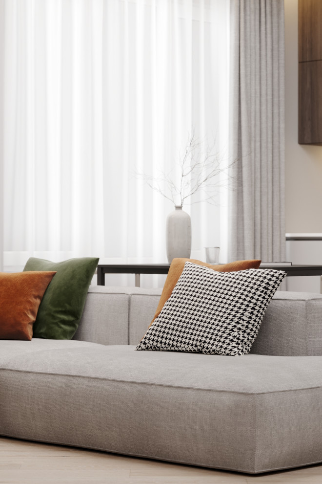 Дизайн кухни-гостиной в ЖК Ньютон