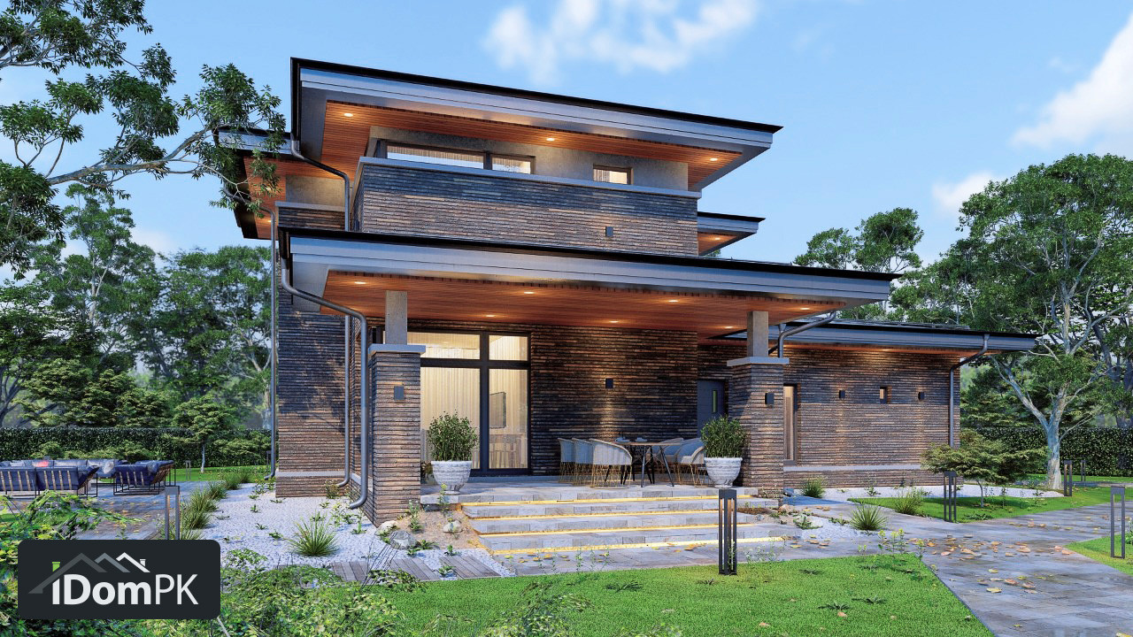 Проект двухэтажного дома в стиле Райта