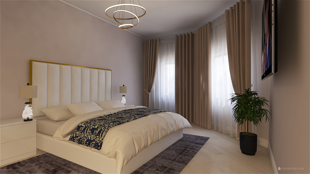 Обложка проекта: Спальня в однокомнатной квартире в спокойных тонах.