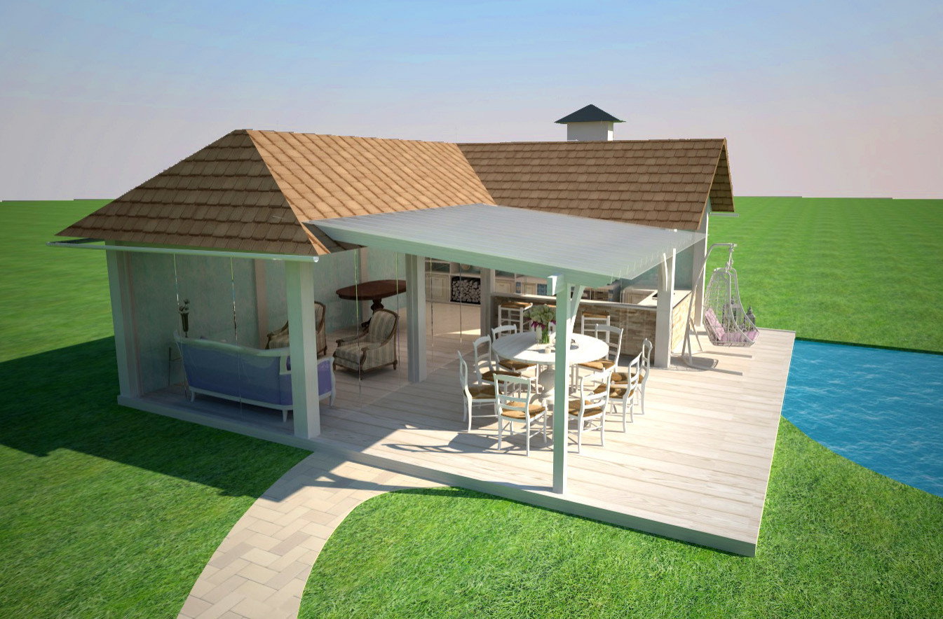 Обложка проекта: Arbour with a glass walls and pound. Беседка со стеклом