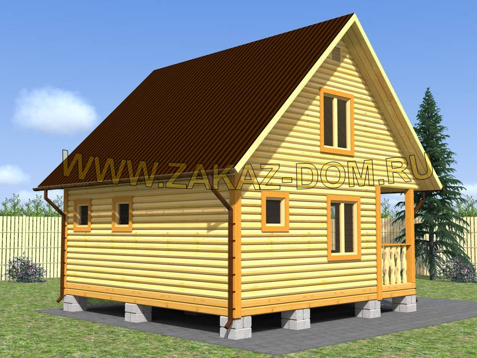 Проект бани с мансардой из бруса (6х6 м) : 2Б-16