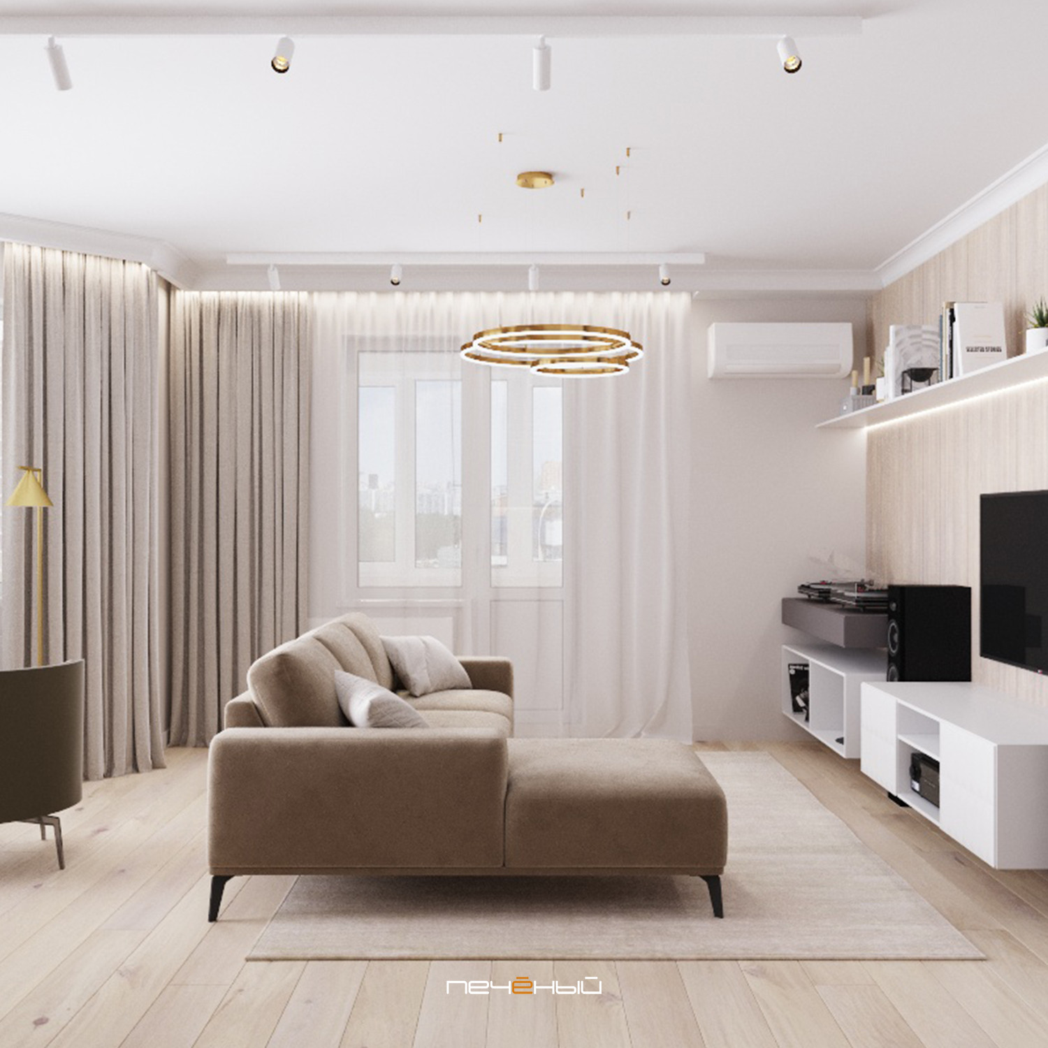 Современный интерьер в тёплой цветовой гамме