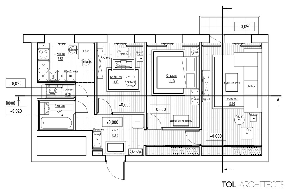 Трёхкомнатная квартира для молодой семьи на востоке Москвы.