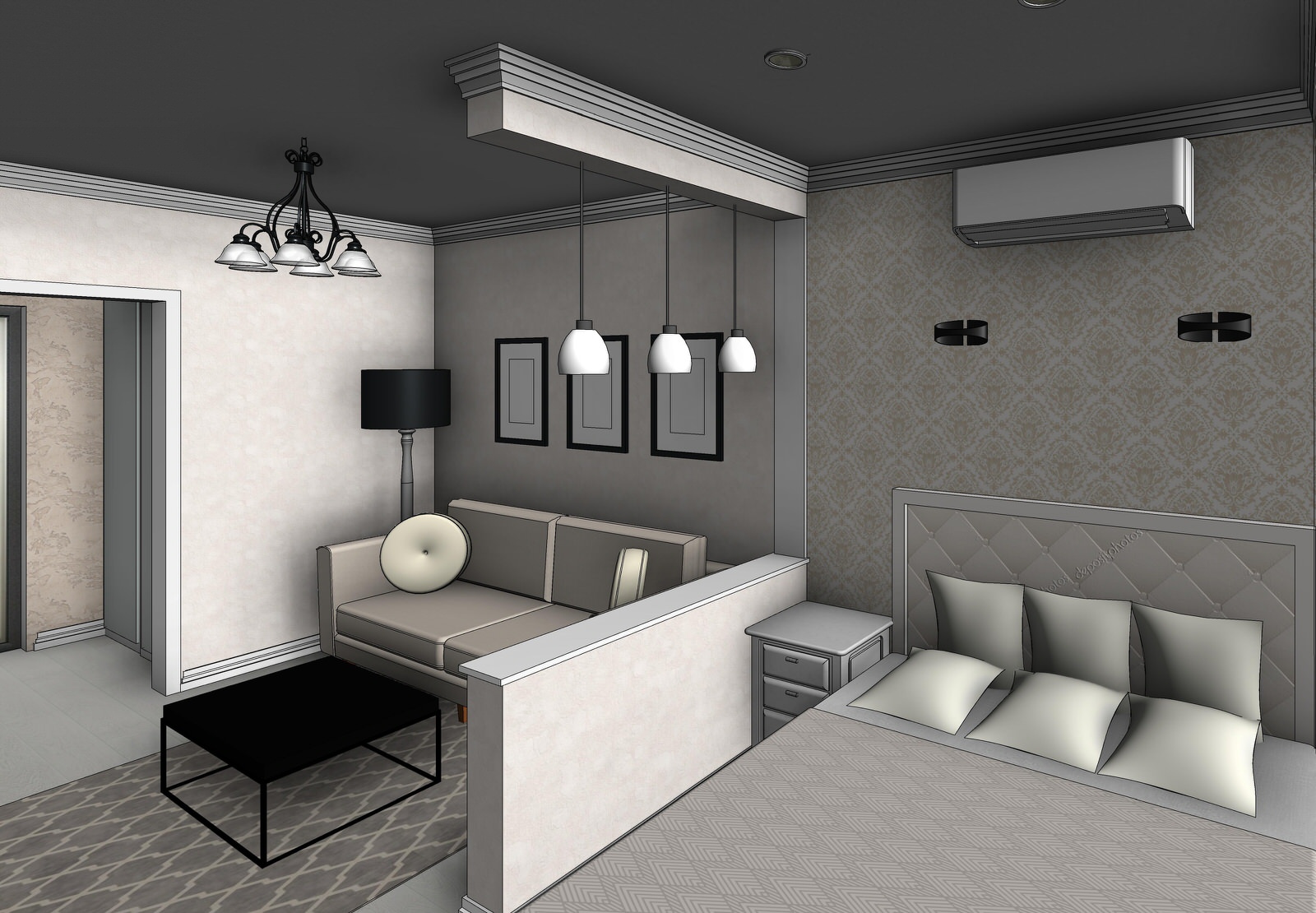 Эскизная визуализация проекта квартиры для молодой пары