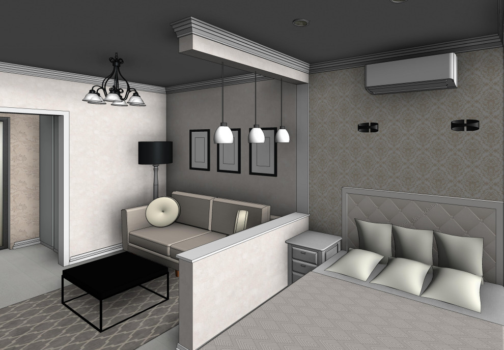 Эскизная визуализация проекта квартиры для молодой пары