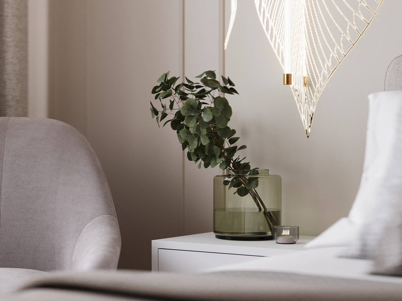 Бежевый в спальне .