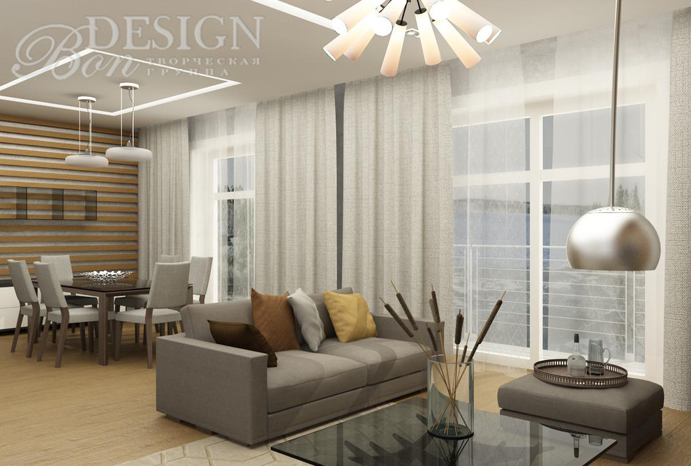 Интерьер частного дома в г.Выборге с видом на залив. Кухня-гостиная.