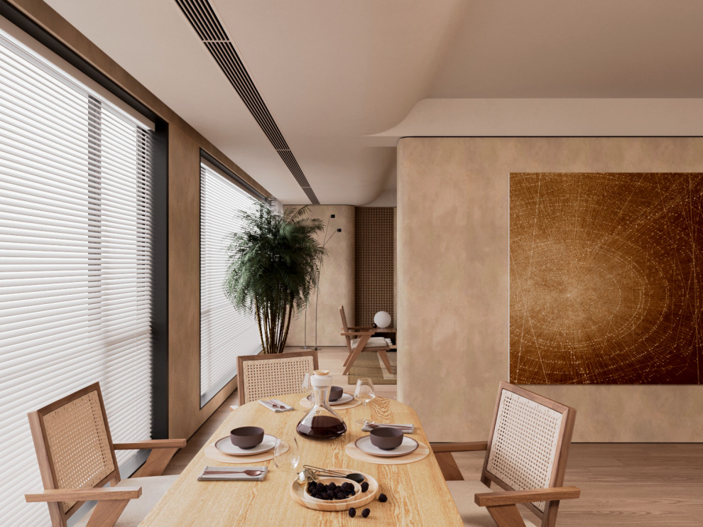 кухня-гостиная в тёплом стиле. Скандинавский стиль, "Джапанди"