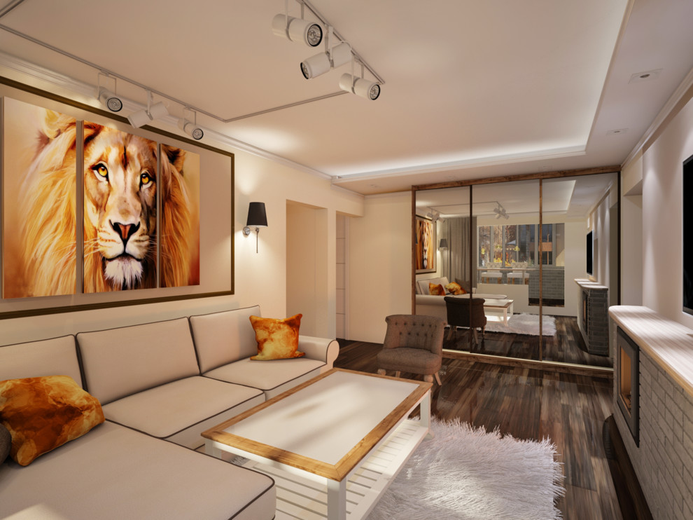 Дизайн-проект 3-комнатной квартиры. Гостиная. Огонь