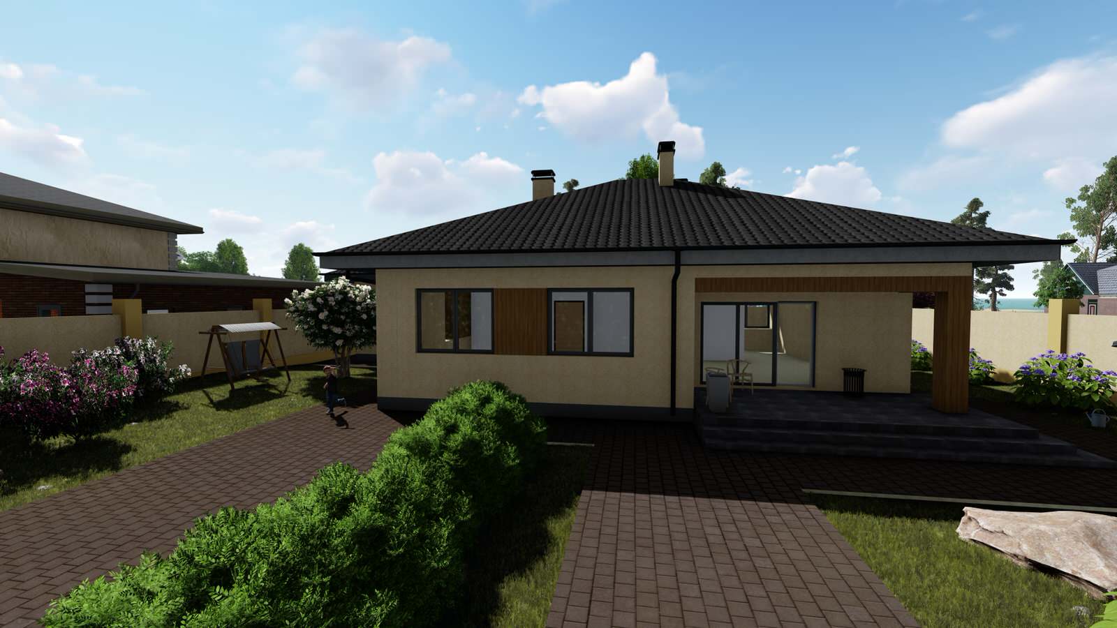 Одноэтажный дом с беседкой