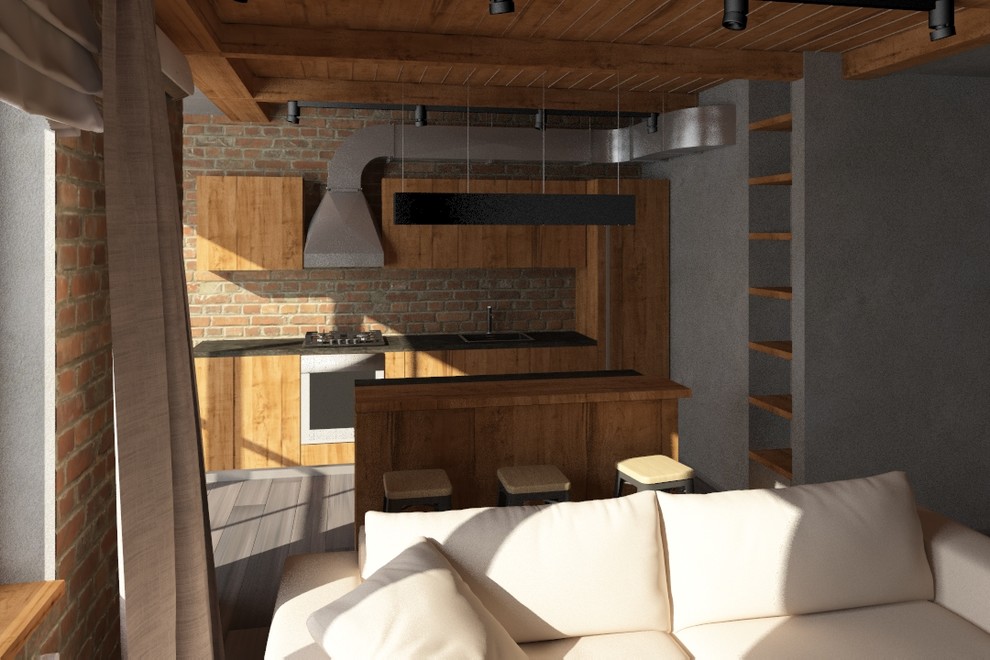 Пространство гостиной и кухни