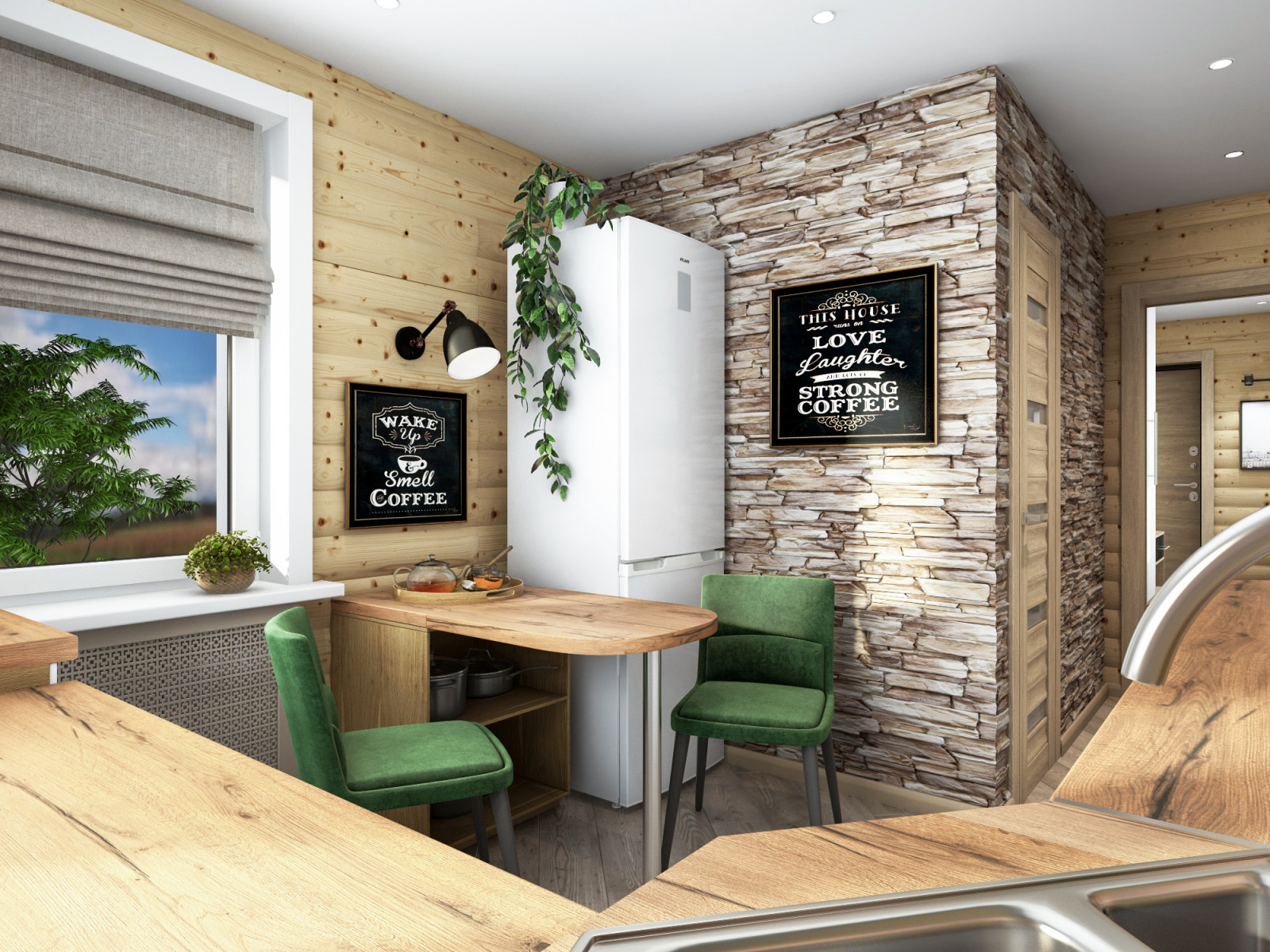 Обложка проекта: Блок-хаус в интерьере небольшого частного дома