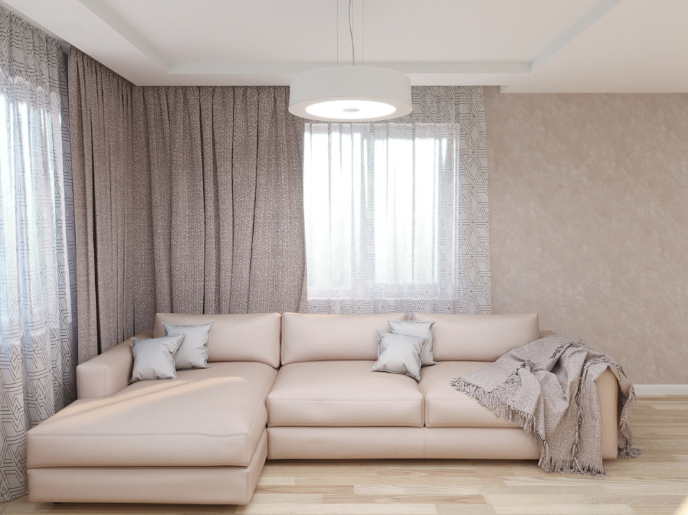 Кухня-гостиная в пудровых тонах