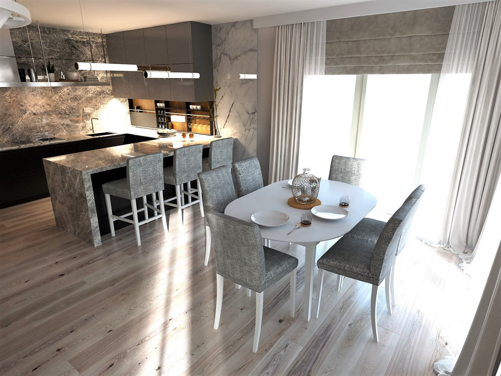 Кухня+столовая+гостиная