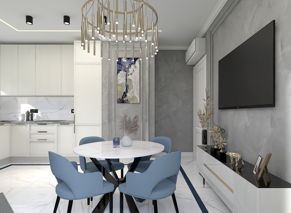 Обложка проекта: Кухня-Гостиная в серо-голубых тонах