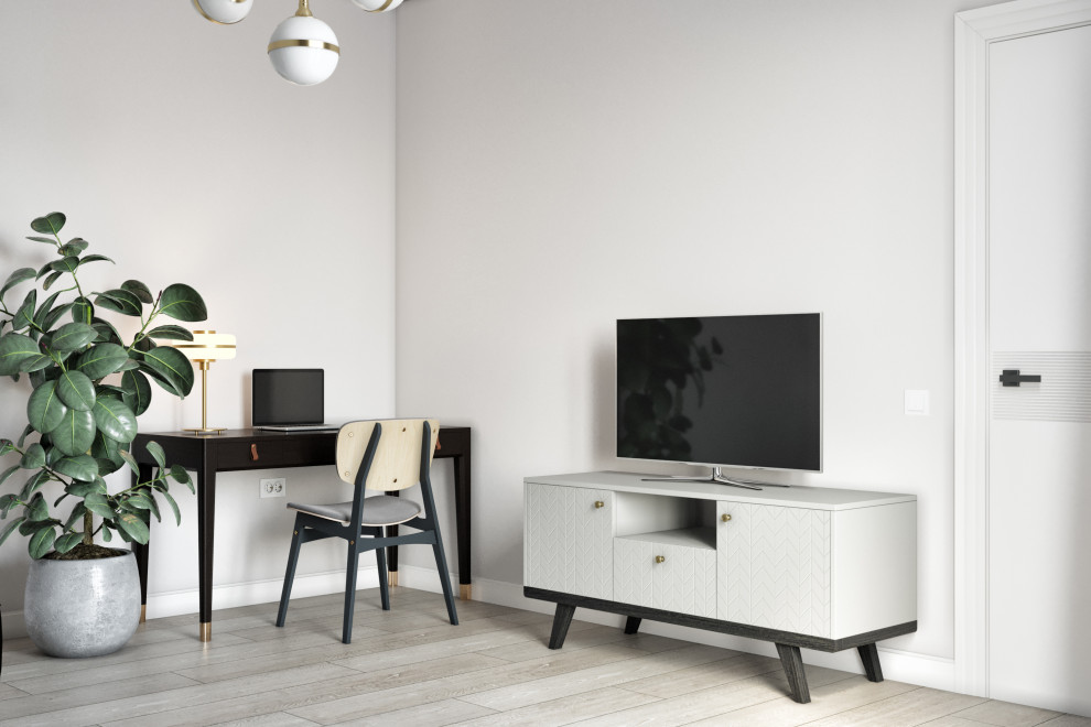 Дизайн квартиры в современном стиле. Цветные акценты и библиотека в 90 м. кв.