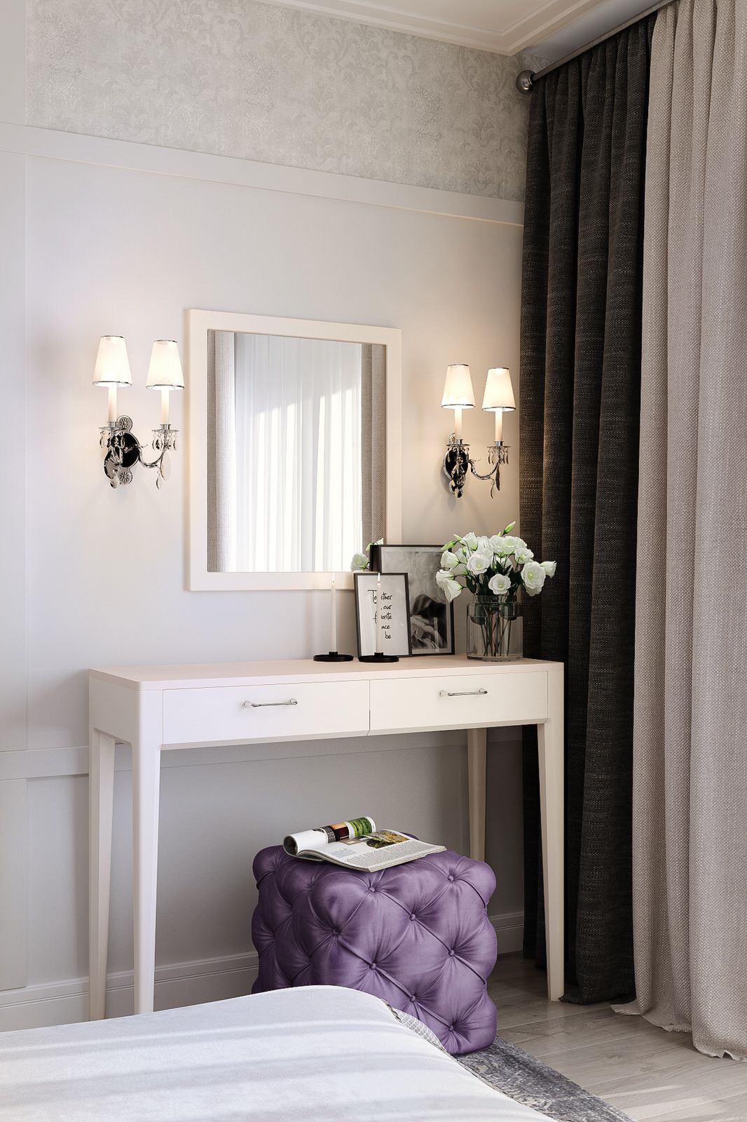 Макияжная зона в спальне трёхкомнатной квартиры