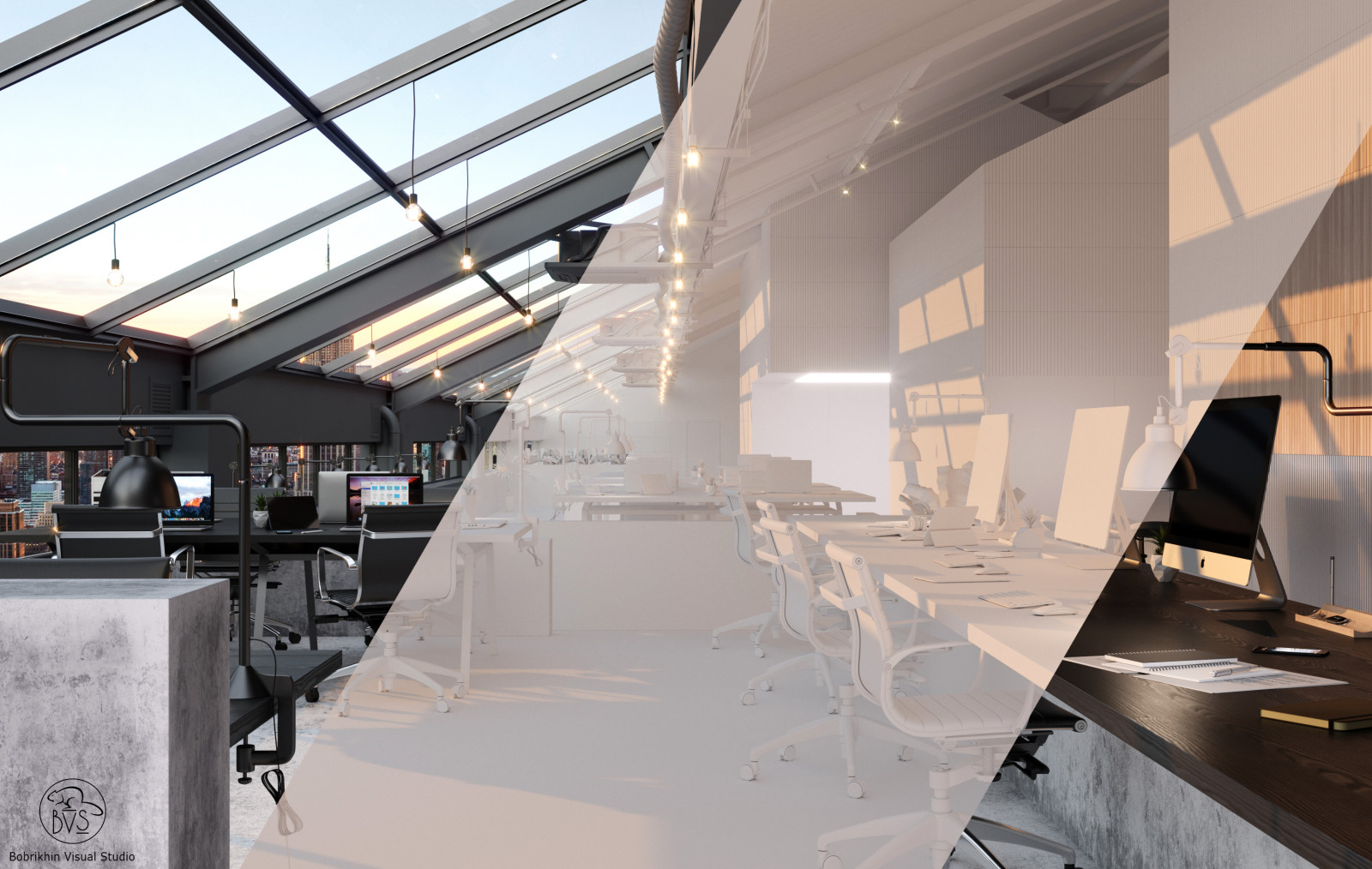 Office interior with the view of Manhattan