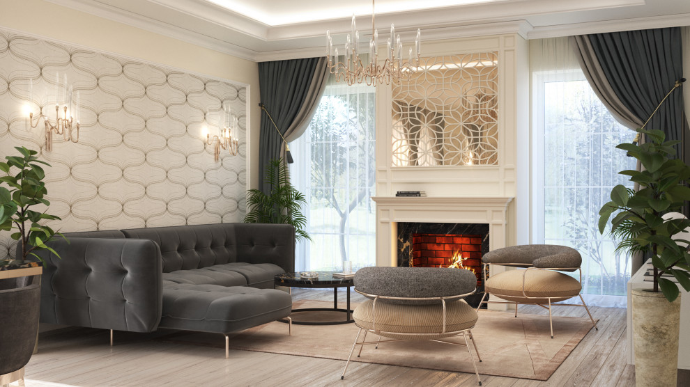 Обложка проекта: Визуализация интерьера кухни с гостиной в коттедж.